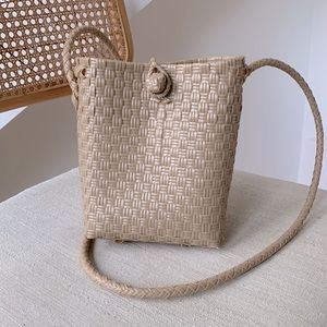 Woven Plastic Taupe Cross Body Bag
